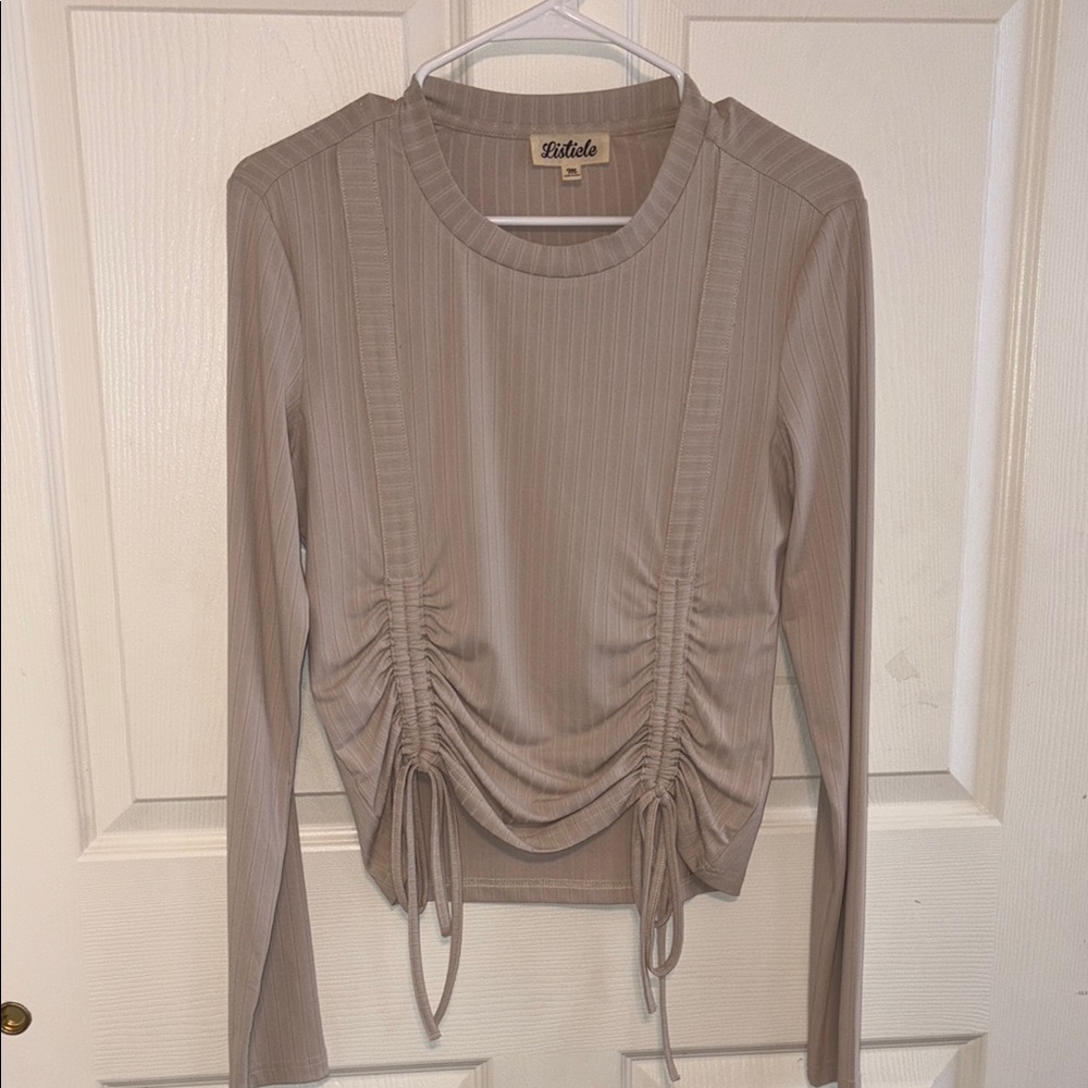 Listicle Tan Ruched Crop Blouse